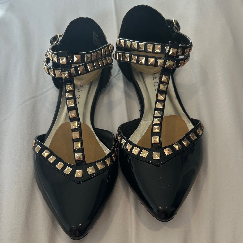 Rampage Black Patent Leather Studded Flats Size 8